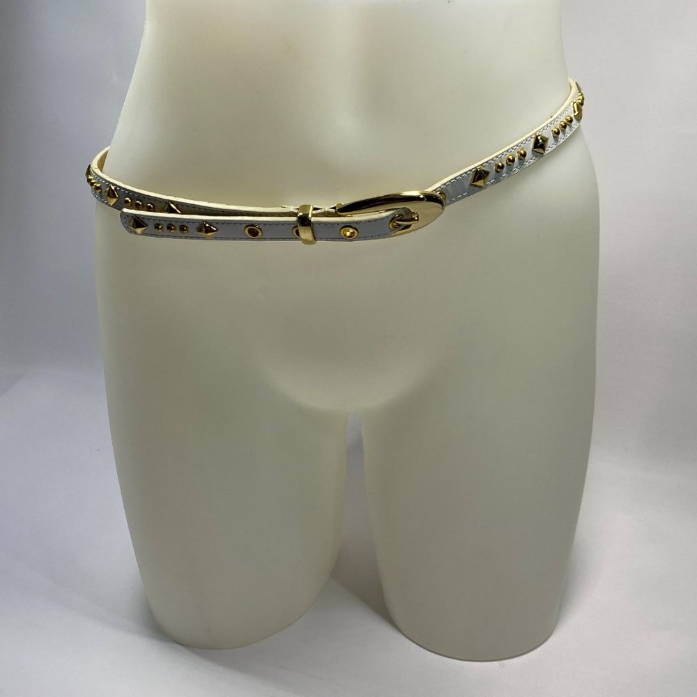 Betsey Johnson White & Gold Studded Skinny Belt S